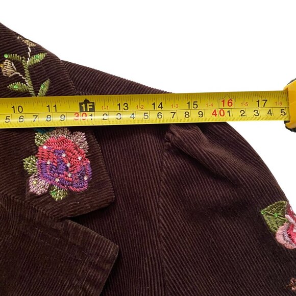 Y2K corduroy floral embroidered dark brown True Meaning  blazer jacket - Picture 16 of 16